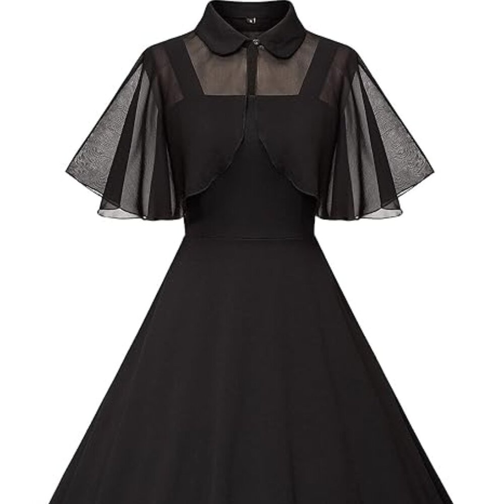 1950s Dresses for Women Vintage Goth Swing Cocktail Dress with Pockets and Chiff